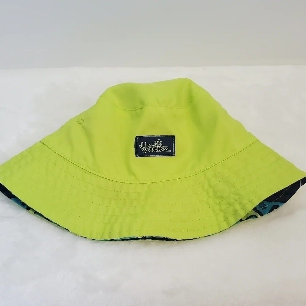UVSkinz Neon Yellow Green Navy Blue Tourquise Aztec Reversible Toddler Sun Hat